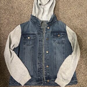 Women’s Denim and Gray Hooded Jacket